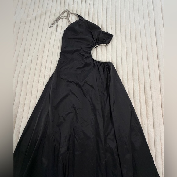 STAUD Dresses & Skirts - STAUD Black One-Shoulder Evening Gown with Rhinestone Halter